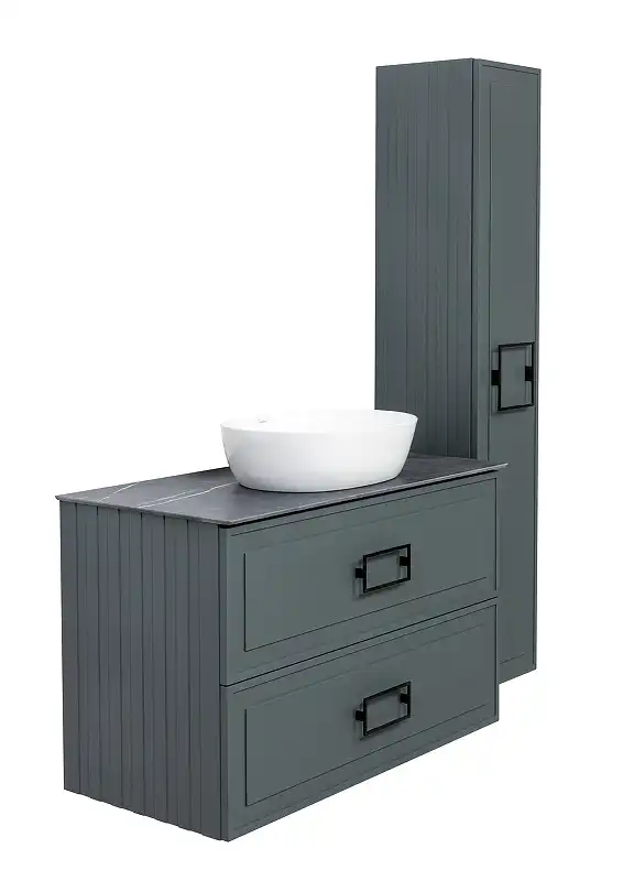 Тумба под раковину La Fenice Cubo 100 FNC-01-CUB-G-100-2 со столешницей Granite 100 FNC-03-PL01-100 черный мрамор, Серая матовая фото 4