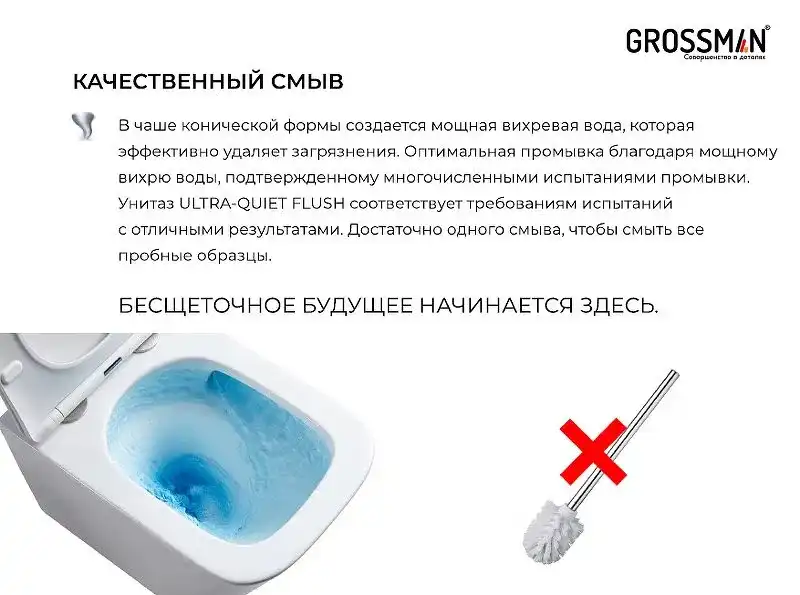Подвесной унитаз Grossman GR-4478SQ безободковый, смыв торнадо, Белый глянцевый фото 8