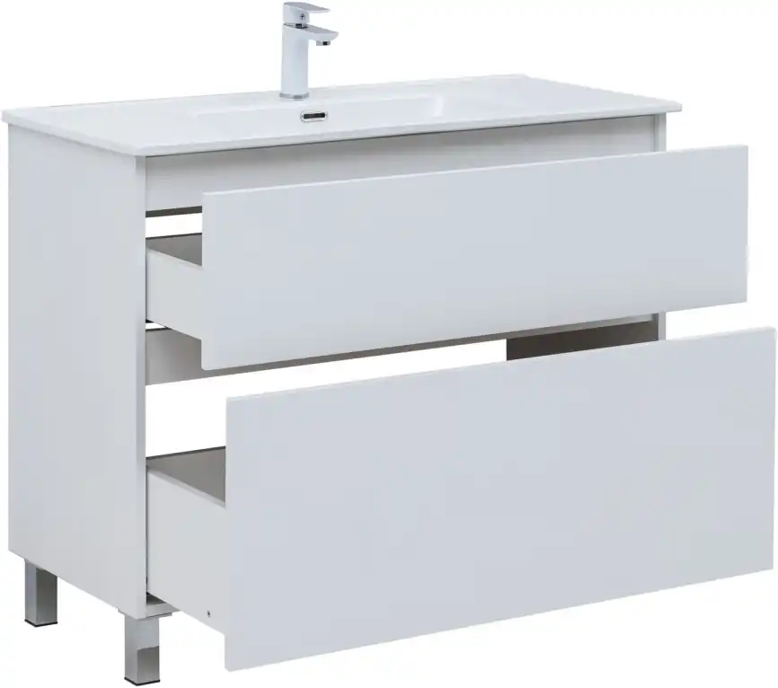 Тумба под раковину Aquanet Вега 100 напольная, белый глянец, 344125 фото 10