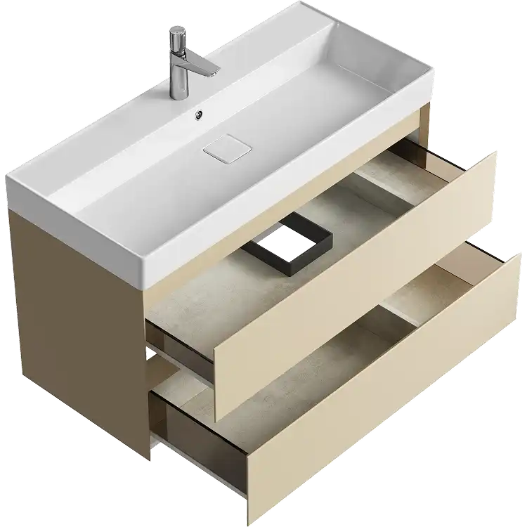 Тумба с раковиной подвесная Aqwella Geometria 100 GE01102MD, с двумя ящиками, цвет морская дюна фото 2