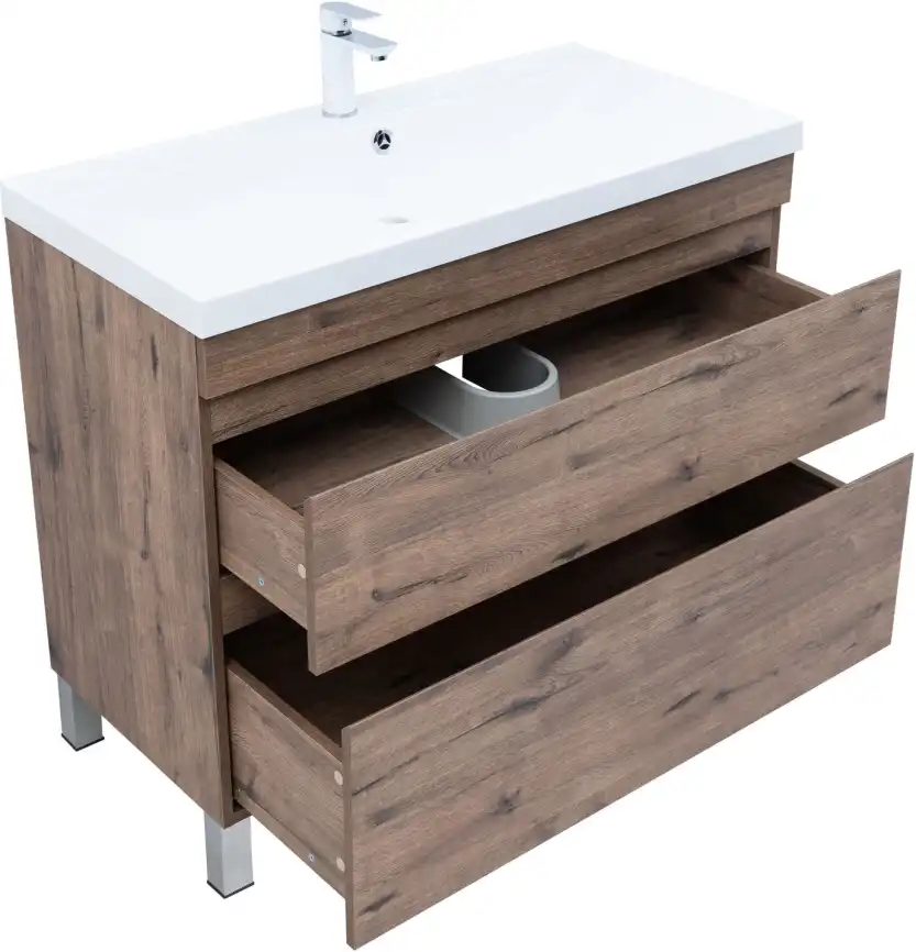 Тумба под раковину Aquanet Нота New 100 напольная, дуб веллингтон табак, 344148 фото 5