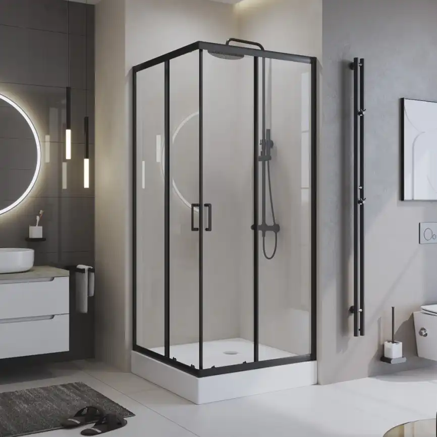 Душевой уголок BelBagno UNO-195-A-2-90-C-NERO профиль Черный стекло Прозрачное фото 1
