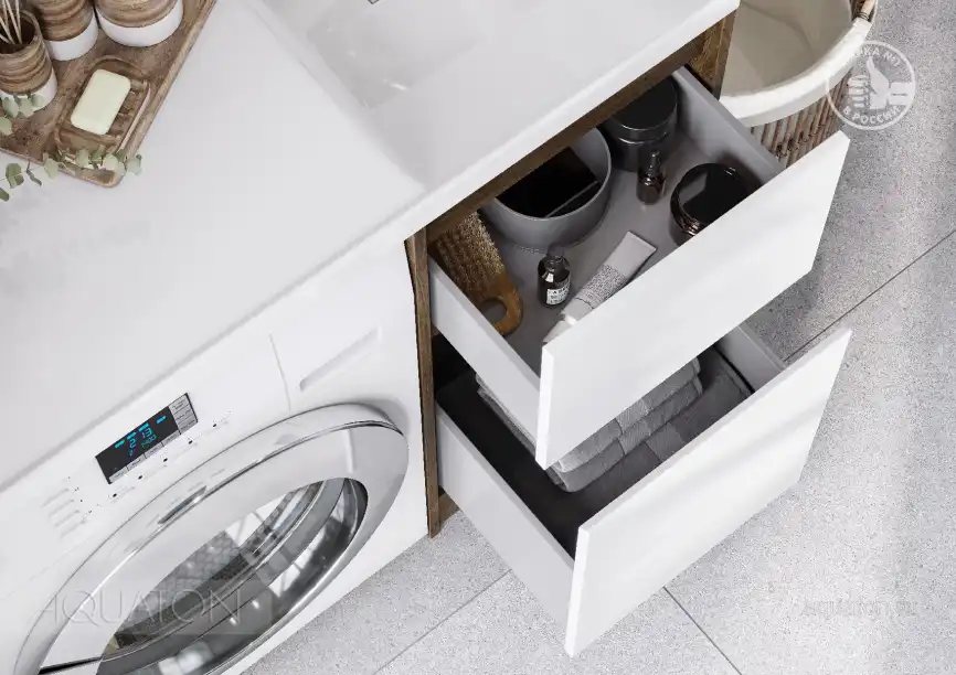 Тумба под раковину Aquaton Лондри 100 под стиральную машину без фасада 1A267001LHDR0 напольная цвет, дуб рустикальный фото 8