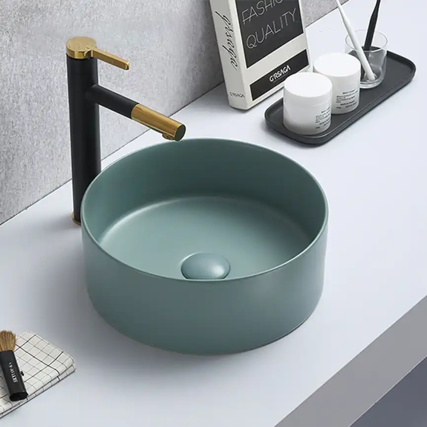 Раковина AVS Лилиан 36x36 зеленая матовая с донным клапаном фото 3