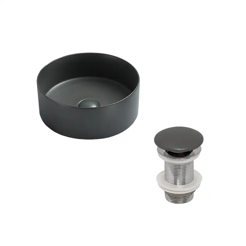 Раковина AVS Лилиан 36x36 темно-серая матовая с донным клапаном фото 1