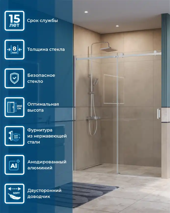 Душевая дверь BelBagno SOFT_CLOSE-2-BF-1-160-C-Cr стекло прозрачное, профиль Хром фото 10