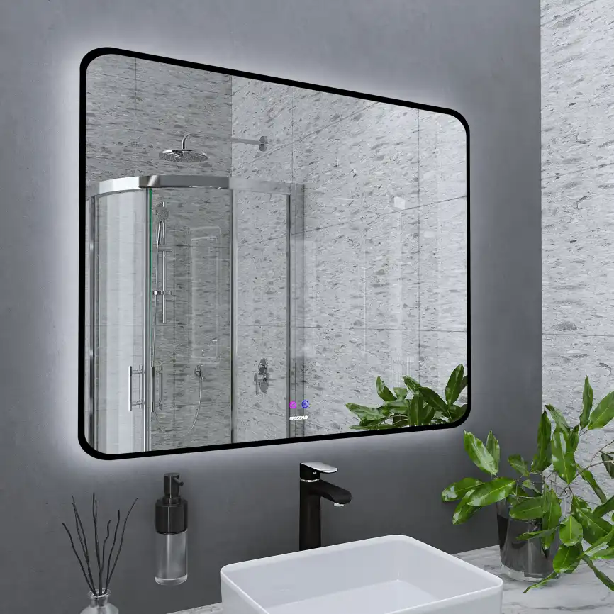 Зеркало Grossman ELEGANS-норма BLACK 100х80 17100802 с подстветкой, сенсорный выключатель, с подогревом, Черный матовый фото 3