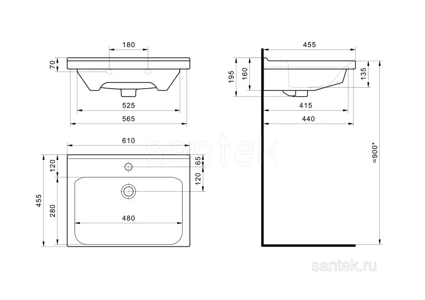 Раковина Santek Миранда 60 отверстие под смеситель 1WH302421 фото 4