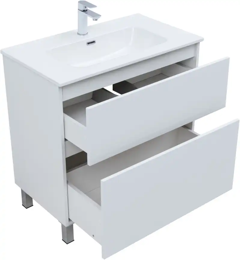 Тумба под раковину Aquanet Вега 80 напольная, белый глянец, 344123 фото 9