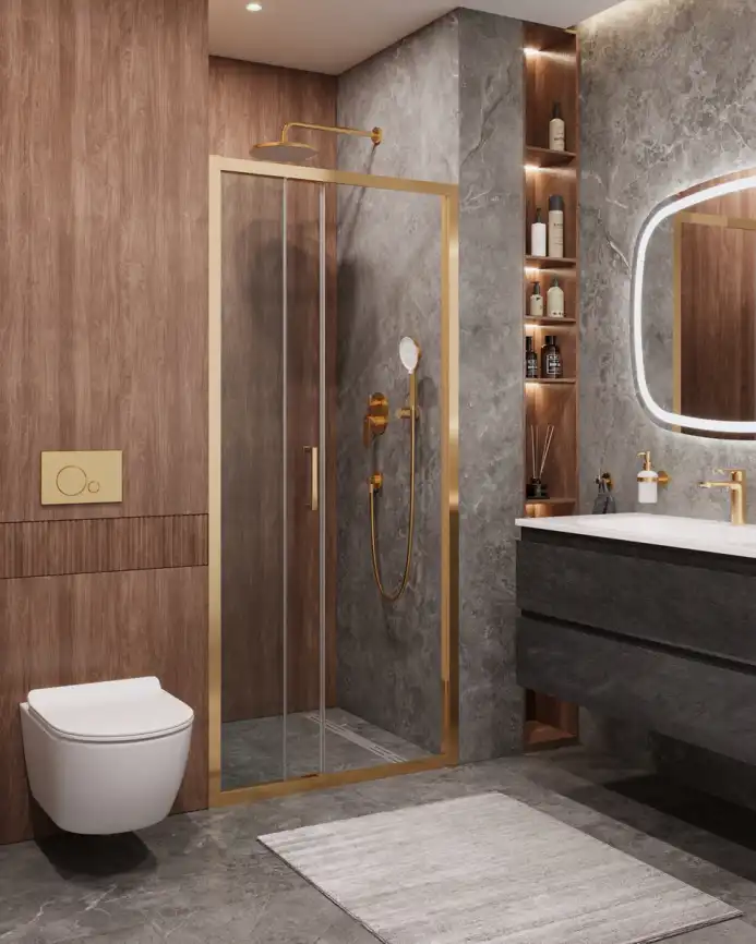 Душевая дверь CEZARES MOLVENO-BF-3-100-C-BORO-IV стекло Прозрачное, профиль Брашированное золото фото 6