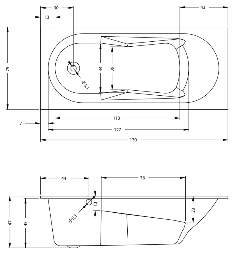 Акриловая ванна Riho Lazy 170х75 L левосторонняя B080001005 фото 8