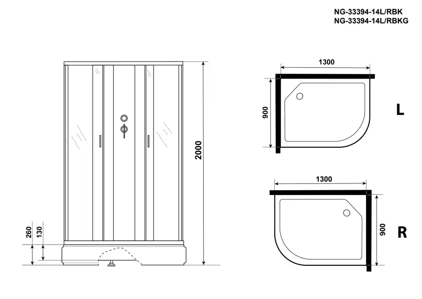 Душевая кабина Niagara Classic 130х90х200 NG-33394-14LBK средний поддон, без гидромассажа, 333944LBK фото 3