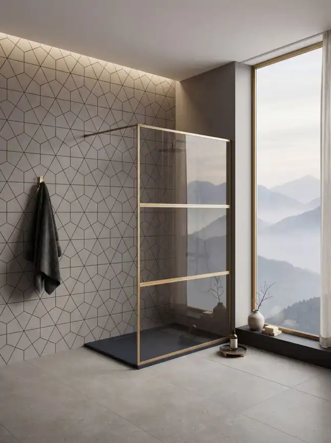 Душевая перегородка Aquanet 90x200 SW-900GST профиль золото, прозрачное стекло фото 1