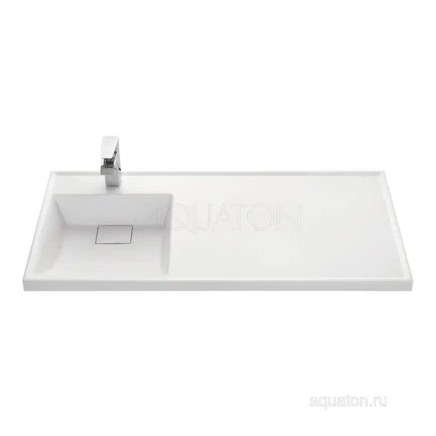 Раковина  Aquaton Лондри 105х50 L 1A72833KLH01L левая над стиральной машиной, из литьевого мрамора, Белая фото 3