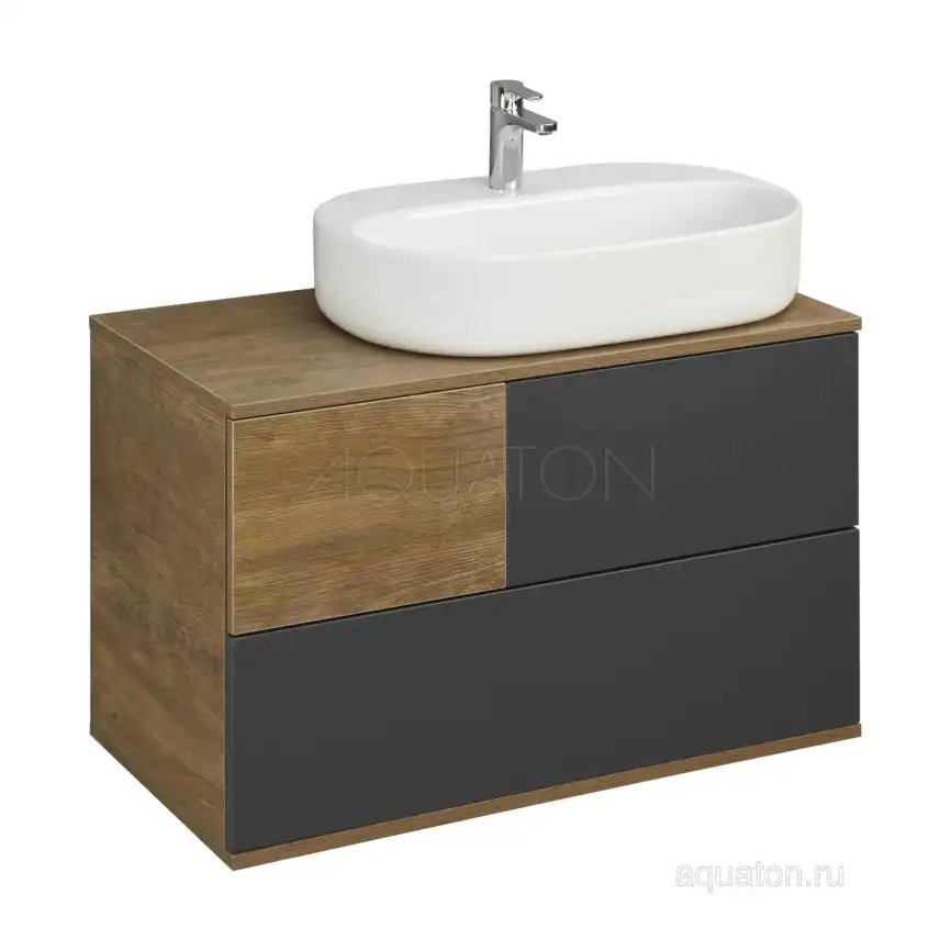 Тумба под раковину Aquaton Терра 85 1A247201TEKA0 подвесная правая, цвет дуб кантри / антрацит фото 14