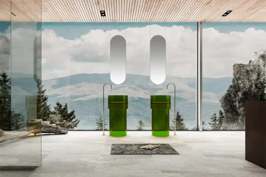 Раковина напольная ABBER KRISTALL 45х45х90 AT2701Emerald-H, круглая, зеленая фото 2