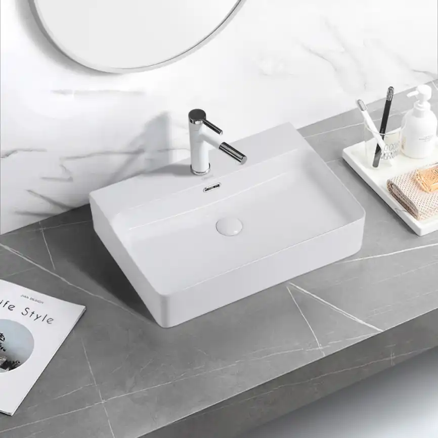 Раковина накладная ABBER RECHTECK 61х42х13,5 AC2201, прямоугольная, белая фото 4