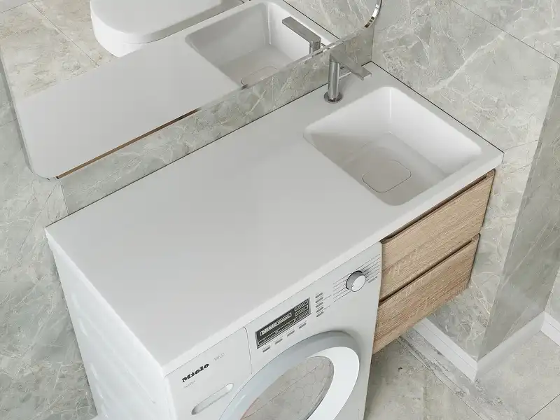 Раковина  Madera Kamilla 110х48 R 4627173210034 правая над стиральной машиной, из литьевого мрамора, Белая фото 4