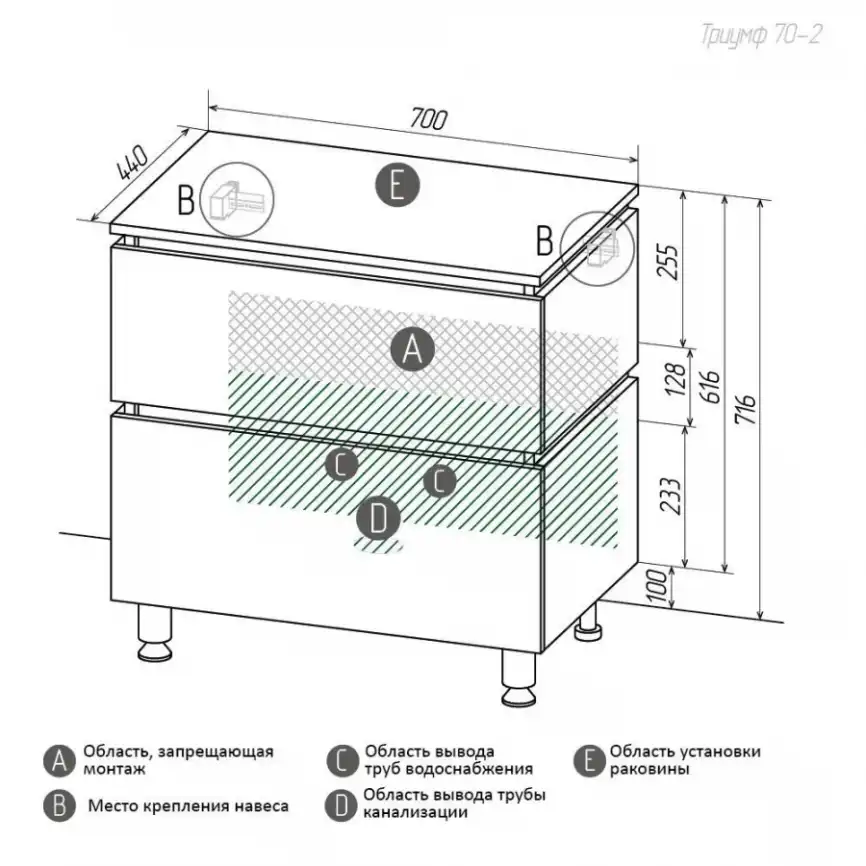 Тумба со столешницей AURA ТРИУМФ 70-2 напольная Белая фото 7