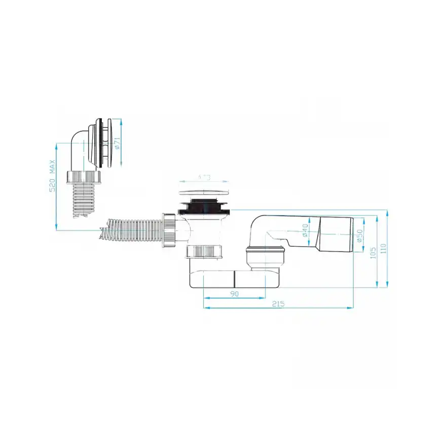 Слив-перелив для ванны PLASTBRNO EVK0150 60 см, (клик-клак), Хром фото 3