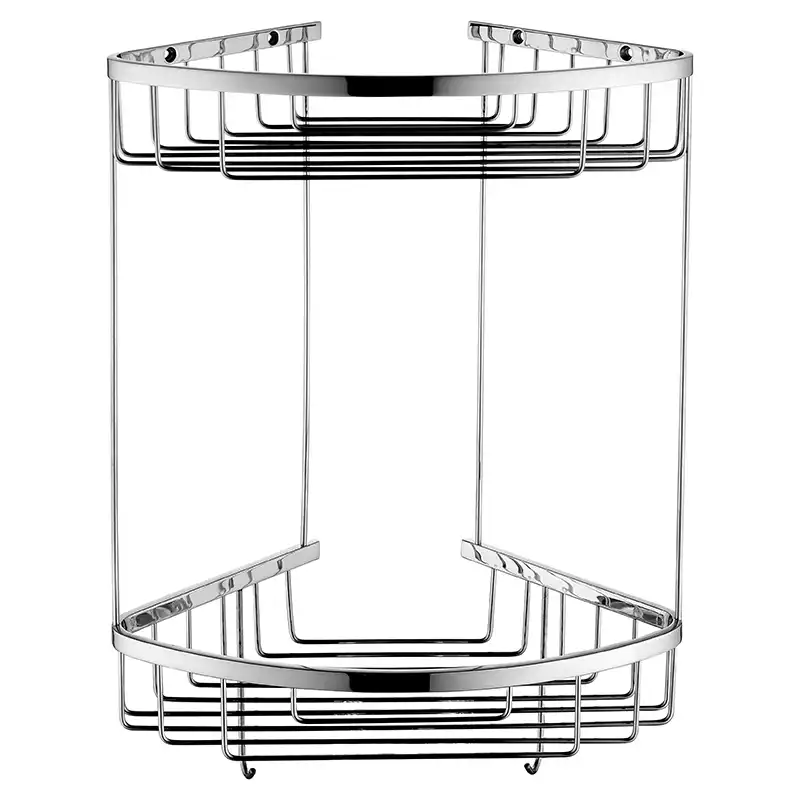 Полка угловая AVS Cesta, 20х20 см, хром, двухъярусная, с крючками фото 1