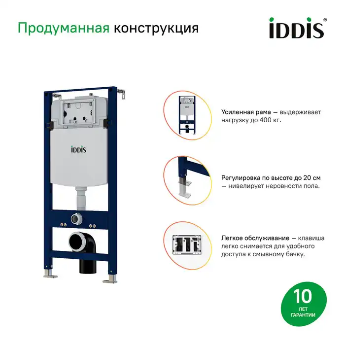 Комплект унитаза с инсталляцией IDDIS Basic BASBI02i73 с сиденьем микролифт и кнопкой смыва Черный матовый фото 6