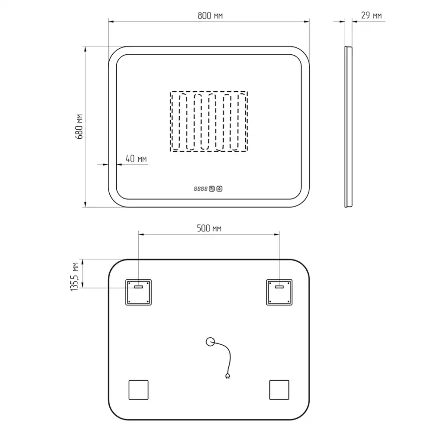 Зеркало с подсветкой AVS Байкал 80x68 см, часы и антипар фото 4