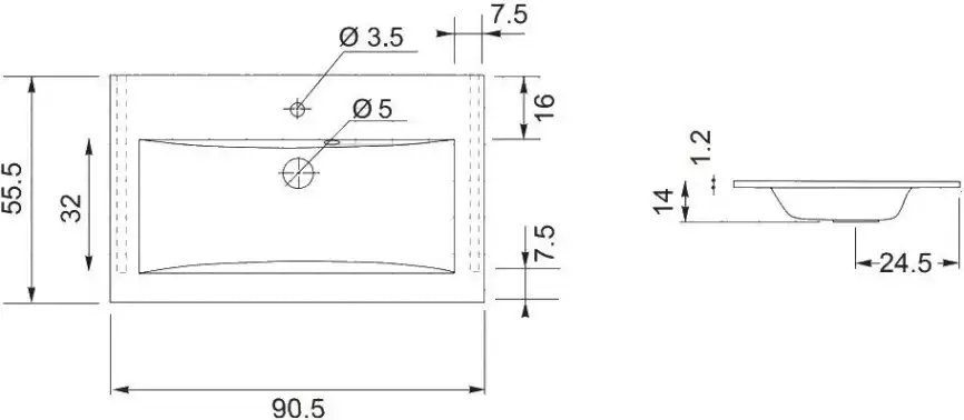 Раковина Dolomite Мадонна 90 marmite pernilla НФ-00007502 прямоугольная, Белая глянцевая фото 2