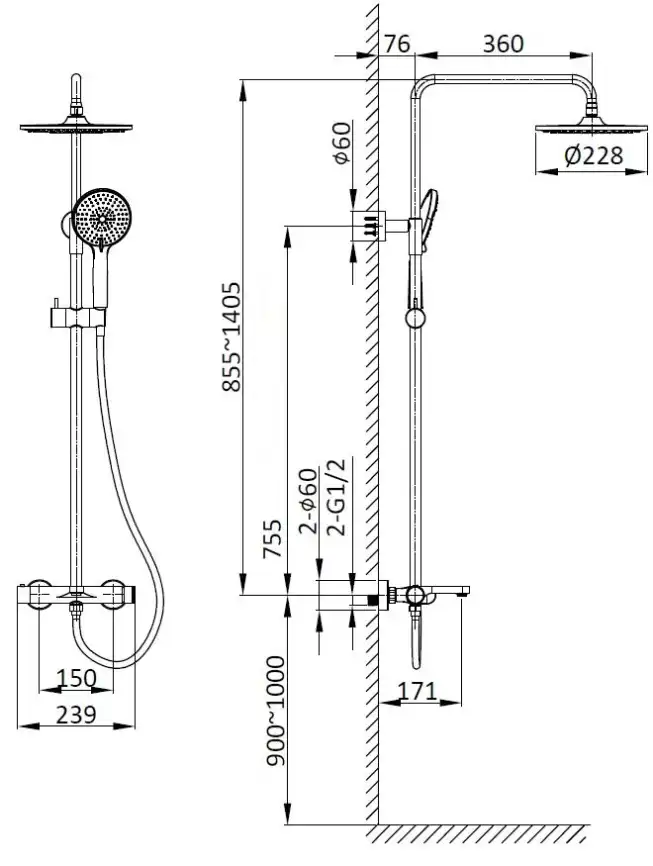 Душевая система  Vincea Rondo VSFS-1R1MB VSFS-1R1MB для ванны с изливом, черный матовый фото 5