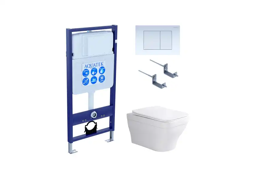 Унитаз с инсталляцией SET AQUATEK АМАДЕО-009 4в1 с сиденьем микролифт и Белой клавишей смыва фото 1