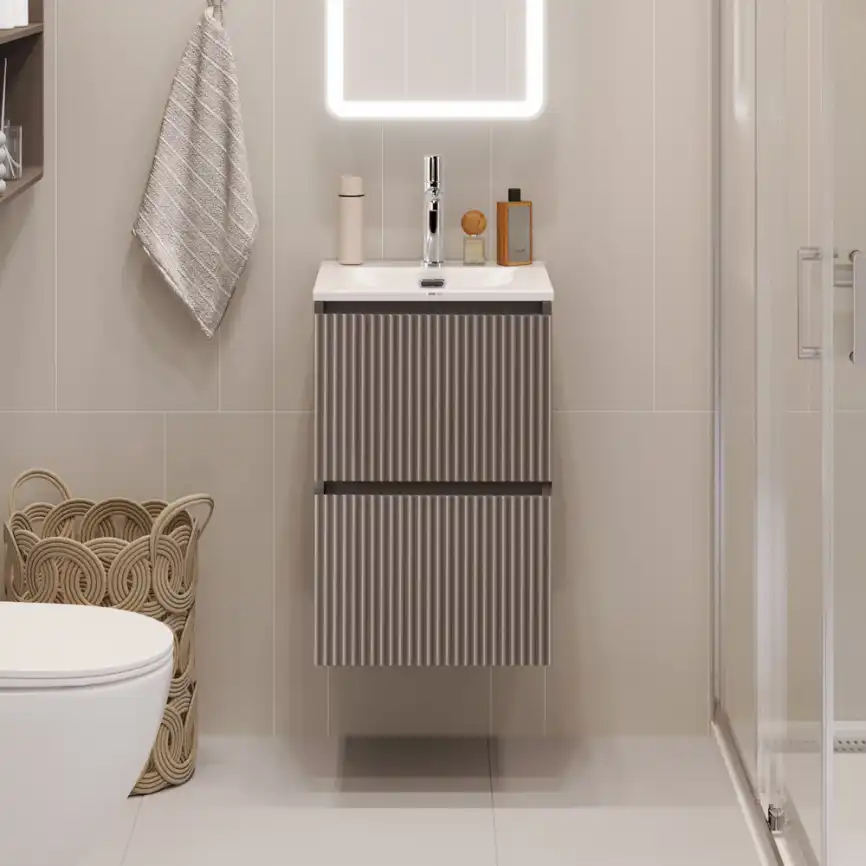 Тумба под раковину BelBagno UNO-MINI-400-2C-SO-СO подвесная, Бежевый матовый фото 9