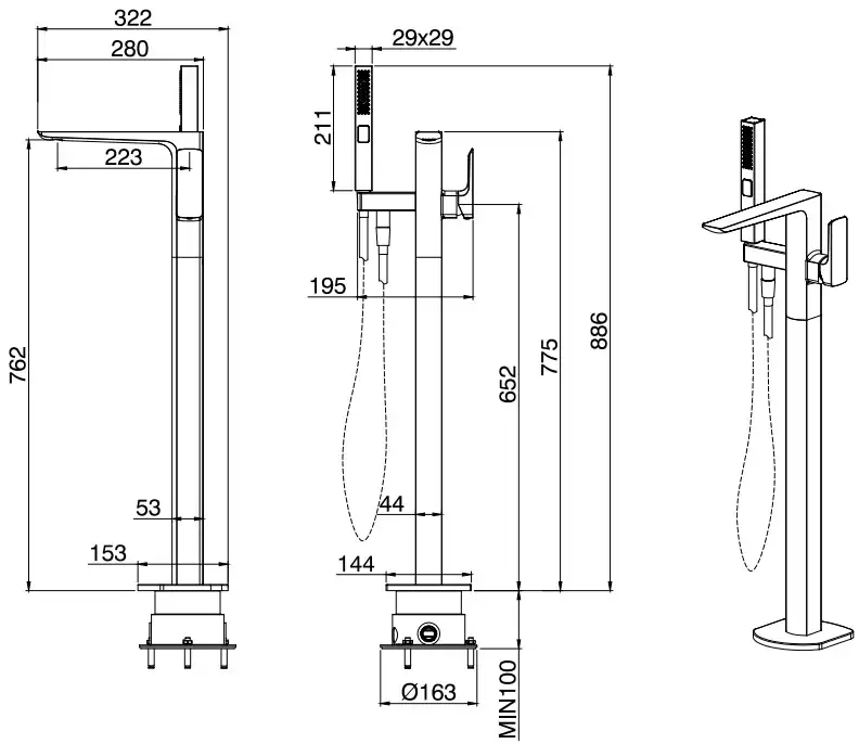 Напольный смеситель для ванны Allen Brau Infinity 5.21009-00, однорычажный, с внутренней частью, Хром фото 2