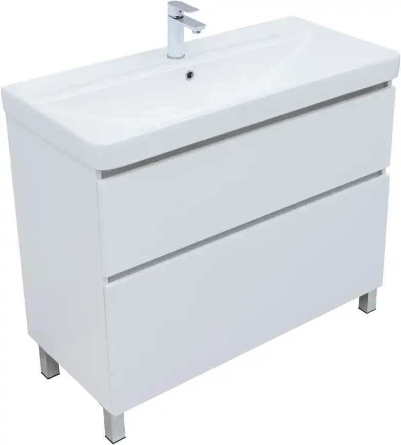 Тумба под раковину Aquanet Вега 100 напольная, белый глянец, 344125 фото 5