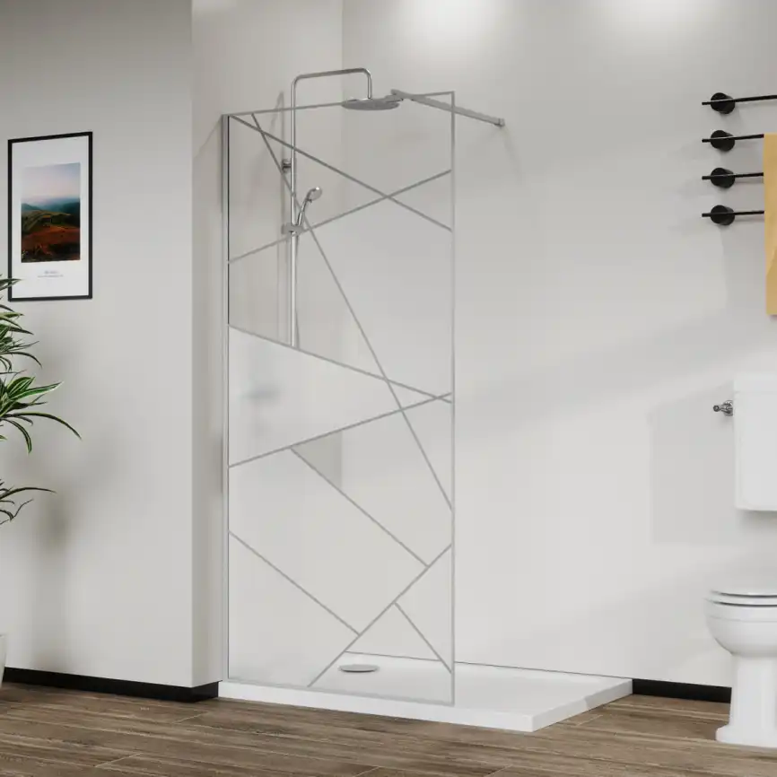 Душевая перегородка Azario Walk-in 90 AZ-271-90-CH-CGP прозрачное стекло 8 мм с графическим принтом, профиль Хром фото 1