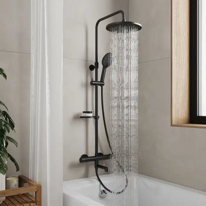 Душевая система Milardo Ideal Spa ILSBLTHM06 для ванны с изливом цвет, Черный матовый фото 1