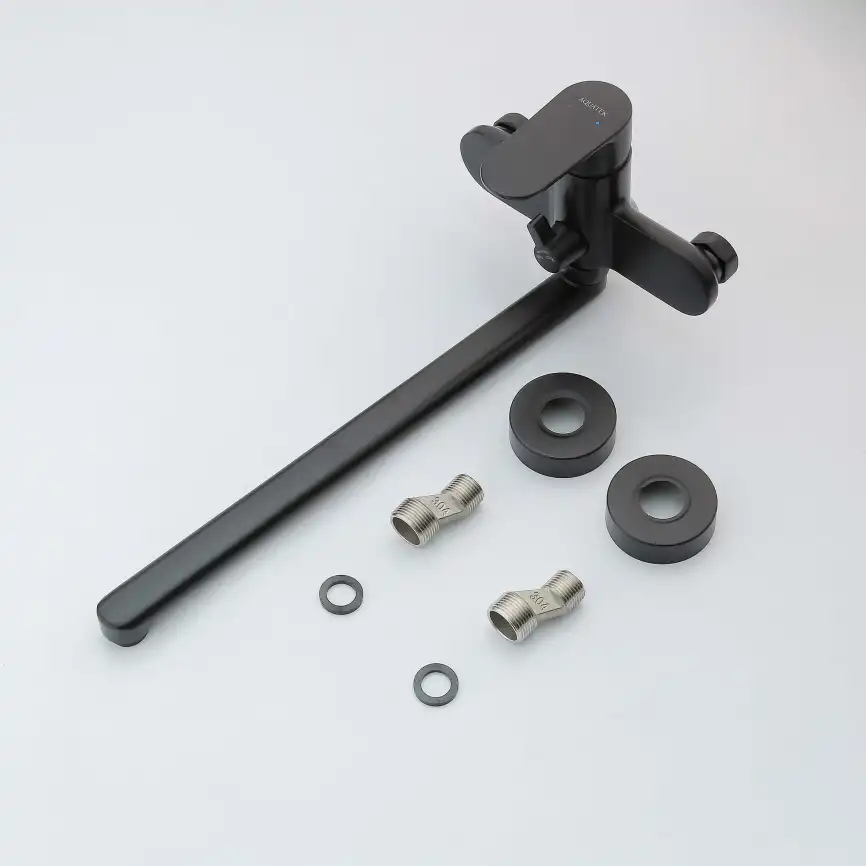 Смеситель для ванны Aquatek Ника AQ1842MB с длинным изливом, Черный матовый фото 5