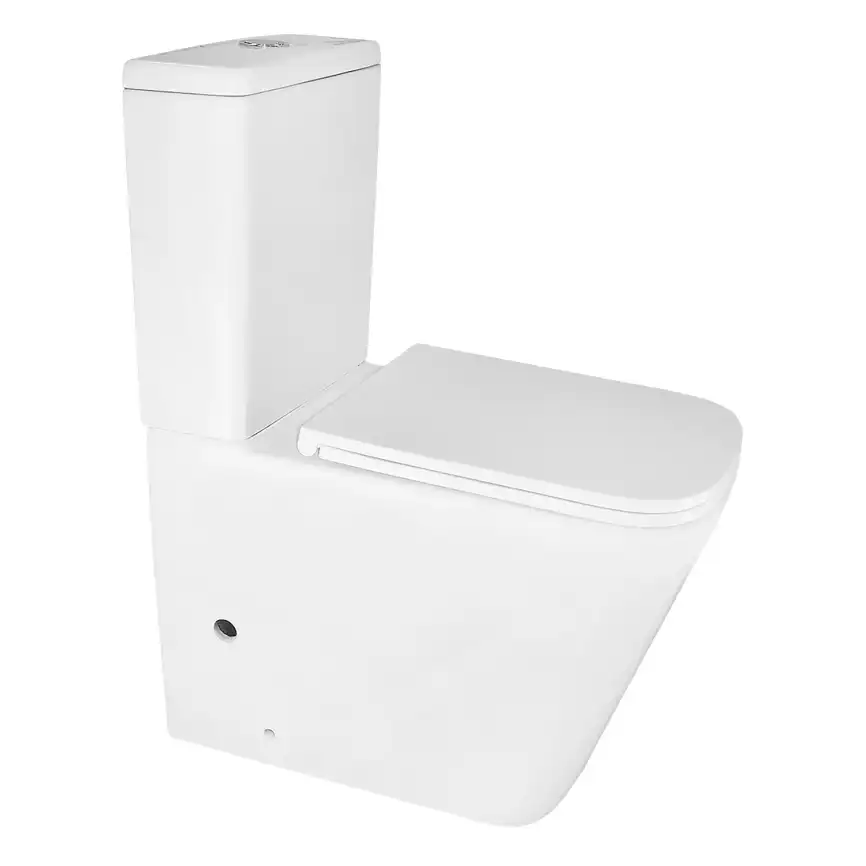 Унитаз-компакт Azario Quadro AZ-2175-1 напольный, безободковый, в комплекте с бачком и сиденьем микролифт, Белый глянцевый фото 1