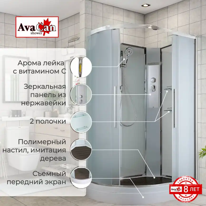 Душевая кабина AvaCan EM2812RN 120x80 см, низкий поддон, без крыши, правая фото 2