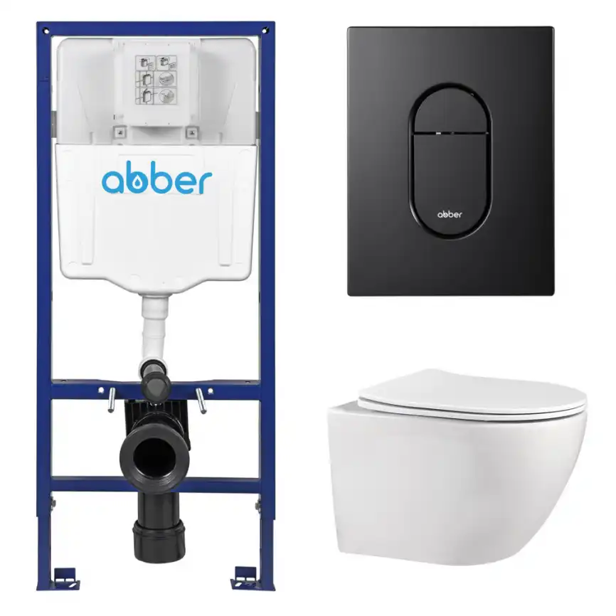 Комплект унитаза с инсталляцией ABBER Bequem AC1100 белый и кнопкой AC0124MB черная матовая фото 1