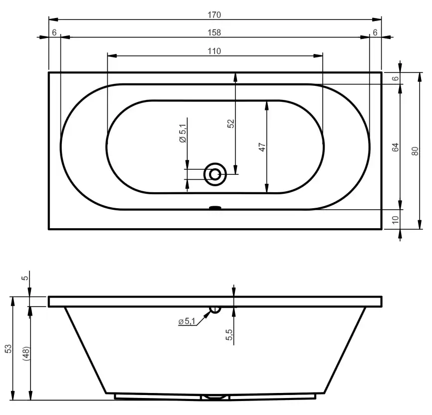 Акриловая ванна RIHO CAROLINA 170х80 прямоугольная B055001005 фото 6