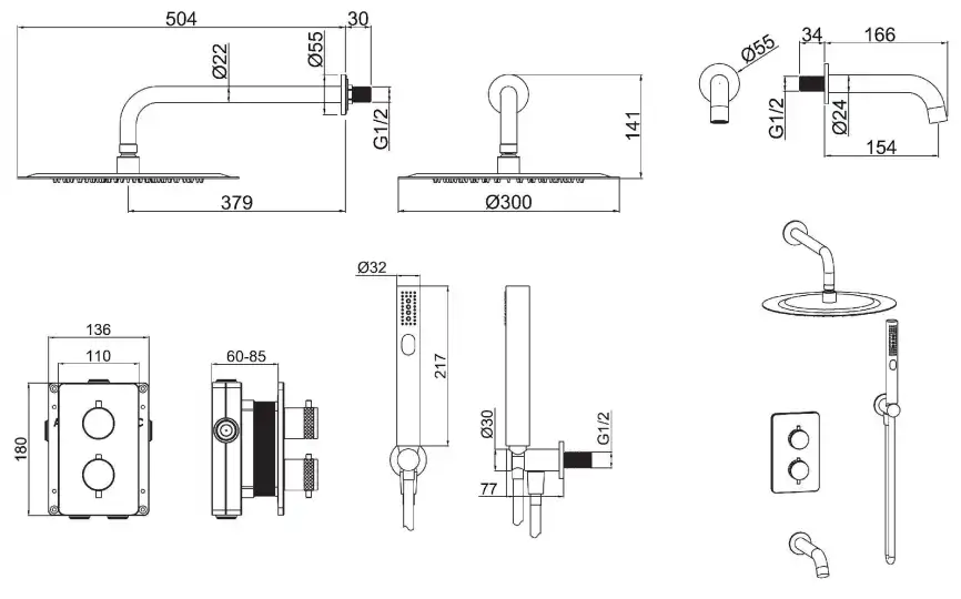 Душевая система Allen Brau Priority 5.31014-00 для ванны с изливом, термостатическая, встраиваемая, Хром фото 2