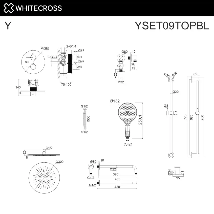 Душевая система для душа WHITECROSS Y black YSET09TOPBL, термостатическая, скрытого монтажа, Черный матовый фото 3