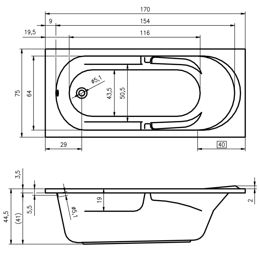 Акриловая ванна Riho FUTURE 170х75 прямоугольная B073001005 фото 5