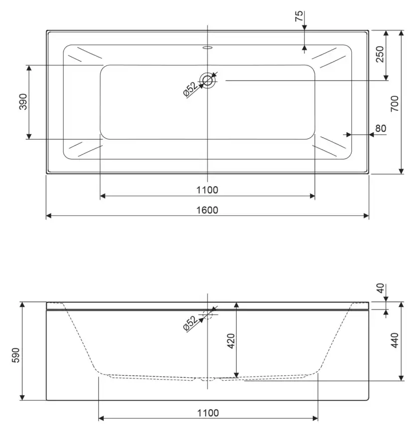Акриловая ванна CEZARES PLANE MINI-160-70-42-W37 фото 3