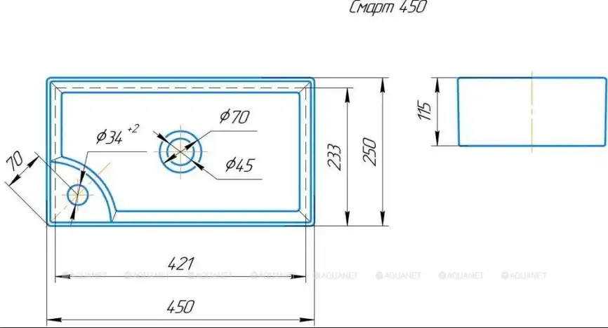 Раковина Kirovit Смарт 45, Белая фото 2