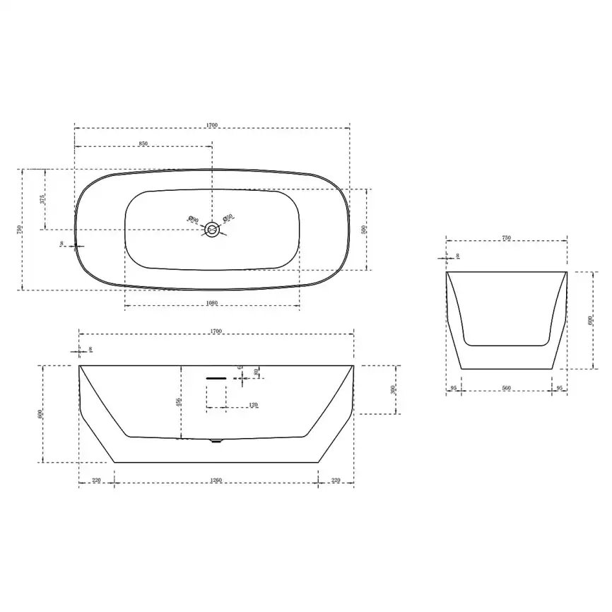 Акриловая ванна Vincea 170х75 VBT-630 отдельностоящая, Белая фото 4