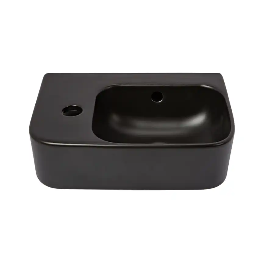 Рукомойник AVS Грэйс 37x25 R, черный матовый с донным клапаном фото 3