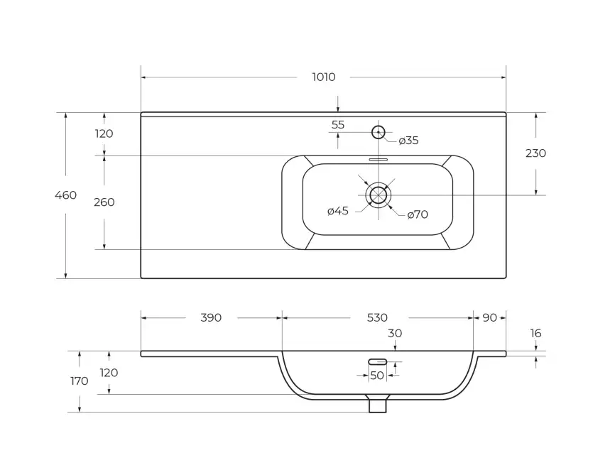 Керамическая раковина, чаша справа, CEZARES CZR-8095-100-R фото 6