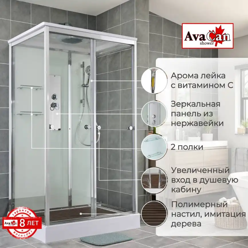 Душевая кабина AvaCan V2012 120x90 см, низкий поддон, с крышей фото 2
