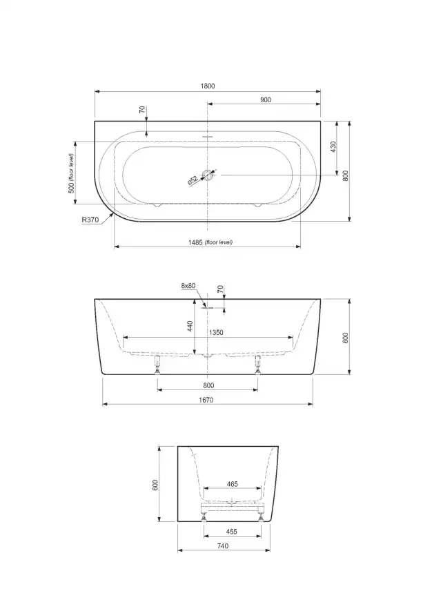 Акриловая ванна CEZARES METAURO-INT-Wall-180-80-60-G-W-MATT фото 3